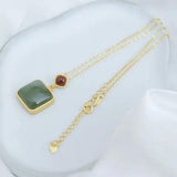 Sterling Silver Hetian Green Jade Pendant Square Chinese Ladies Jewelry