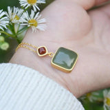 Sterling Silver Hetian Green Jade Pendant Square Chinese Ladies Jewelry