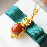 Chinese Retro Red Vase Pendant Necklace with Silver Inlay