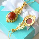 Chinese Retro Red Vase Pendant Necklace with Silver Inlay
