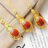 Chinese Retro Red Vase Pendant Necklace with Silver Inlay