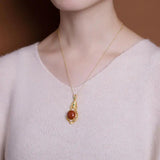 Chinese Retro Red Vase Pendant Necklace with Silver Inlay