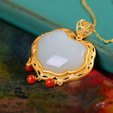Silver Inlaid Hetian Jade Pendant Necklace with Tassel Charm