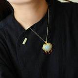 Silver Inlaid Hetian Jade Pendant Necklace with Tassel Charm