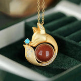 Fox Pendant Necklace Enamel Porcelain Craft Crystal Charm Jewelry