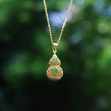 Silver Inlaid Hetian Chalcedony Gourd Pendant Necklace
