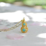 Silver Inlaid Hetian Chalcedony Gourd Pendant Necklace
