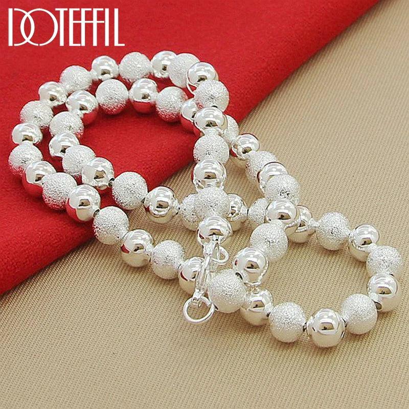925 Sterling Silver 8mm Matte Smooth Chain Necklace Wedding Party Jewelry