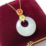 Chinese Hetian Jade Ring Pendant Necklace Retro Niche Charm Jewelry