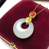 Chinese Hetian Jade Ring Pendant Necklace Retro Niche Charm Jewelry