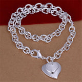 925 Sterling Silver Two Heart Pendant 18 Inch Chain Ladies Wedding Jewelry