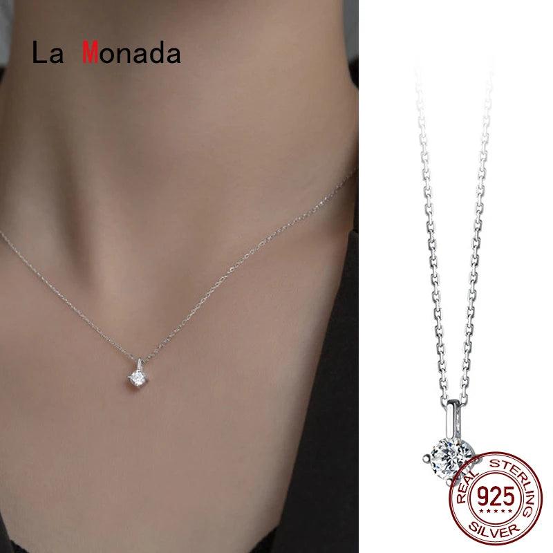 925 Silver Necklace For Women Fine Jewelry Single Pendants Chains Thin
