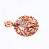14K Rose Inlaid Crystal Round Geometric Ethnic Pendant Necklace