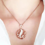 14K Rose Inlaid Crystal Round Geometric Ethnic Pendant Necklace