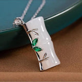 Silver Inlaid Hetian Jade Bamboo Pendant Necklace