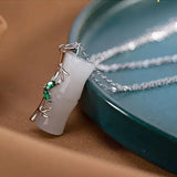 Silver Inlaid Hetian Jade Bamboo Pendant Necklace