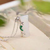 Silver Inlaid Hetian Jade Bamboo Pendant Necklace