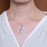 Silver Inlaid Hetian Jade Bamboo Pendant Necklace