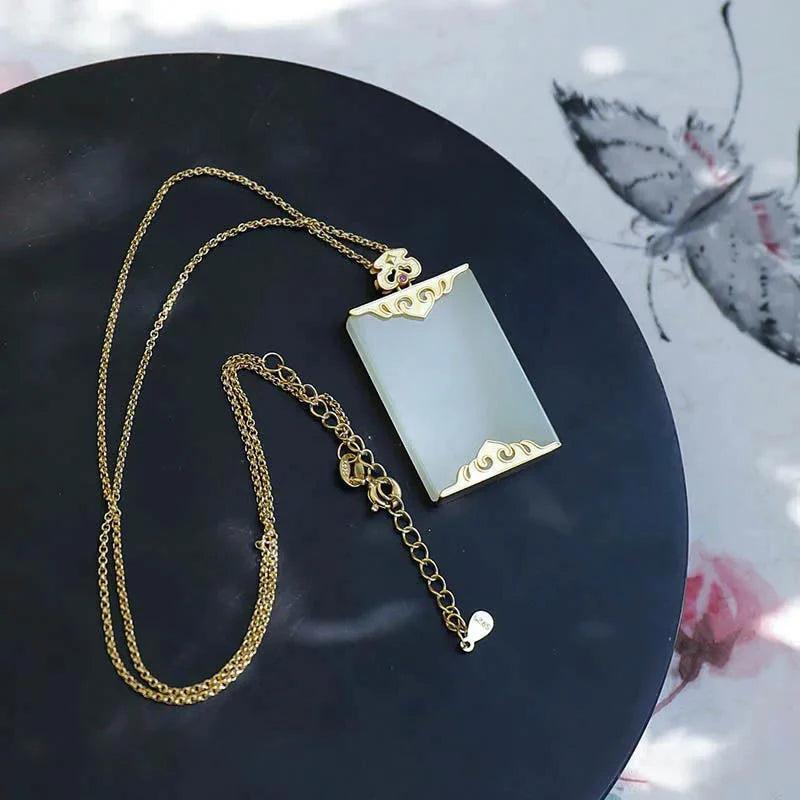 Hetian Jade Geometric Pendant Ladies Necklace Chinese Charm Jewelry