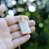Hetian Jade Geometric Pendant Ladies Necklace Chinese Charm Jewelry