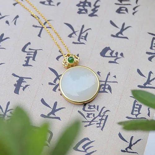 Silver Inlaid Hetian Jade Pendant Necklace Charm Women's Jewelry