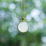 Silver Inlaid Hetian Jade Pendant Necklace Charm Women's Jewelry