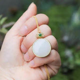 Silver Inlaid Hetian Jade Pendant Necklace Charm Women's Jewelry