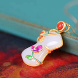 Chinese Hetian chalcedony flower pendant necklace