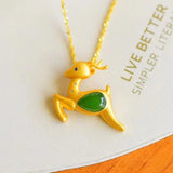 Hetian Chalcedony Deer Pendant Necklace Retro Charm Women's Jewelry