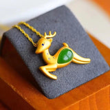 Hetian Chalcedony Deer Pendant Necklace Retro Charm Women's Jewelry
