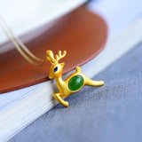 Hetian Chalcedony Deer Pendant Necklace Retro Charm Women's Jewelry