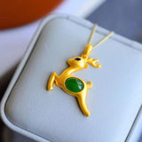 Hetian Chalcedony Deer Pendant Necklace Retro Charm Women's Jewelry