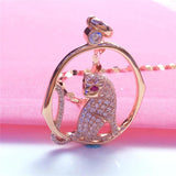 Classic Geometric Crystal Pendant Necklace 14k Rose Plated Charm