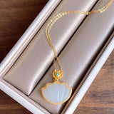 Silver Inlaid Hetian Jade Shell Pendant Necklace