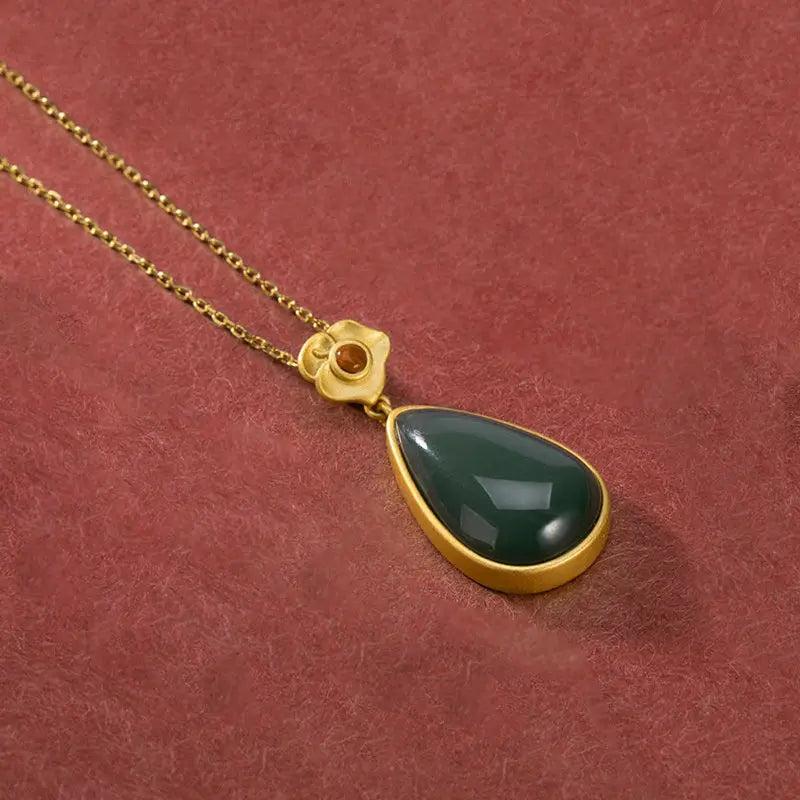 Silver Inlaid Enamel Agate Stone Pendant Necklace Charm