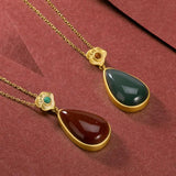 Silver Inlaid Enamel Agate Stone Pendant Necklace Charm