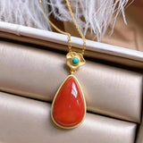 Silver Inlaid Enamel Agate Stone Pendant Necklace Charm