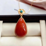 Silver Inlaid Enamel Agate Stone Pendant Necklace Charm