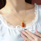 Silver Inlaid Enamel Agate Stone Pendant Necklace Charm