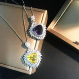 Charming Heart CZ Wedding Necklace Yellow Purple