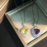 Charming Heart CZ Wedding Necklace Yellow Purple