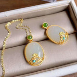 Silver Hetian Jade Pendant Necklace Chinese Women's Ancient Craft Charm Jewelry