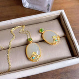 Silver Hetian Jade Pendant Necklace Chinese Women's Ancient Craft Charm Jewelry