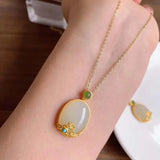 Silver Hetian Jade Pendant Necklace Chinese Women's Ancient Craft Charm Jewelry