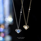 Sterling Silver CZ Diamond Shape Pendant Necklace for Women