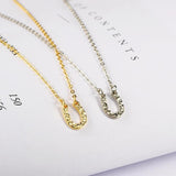 925 Silver U Shaped Pendant Necklace Choker Chain Minimalist Jewelry EMNL044