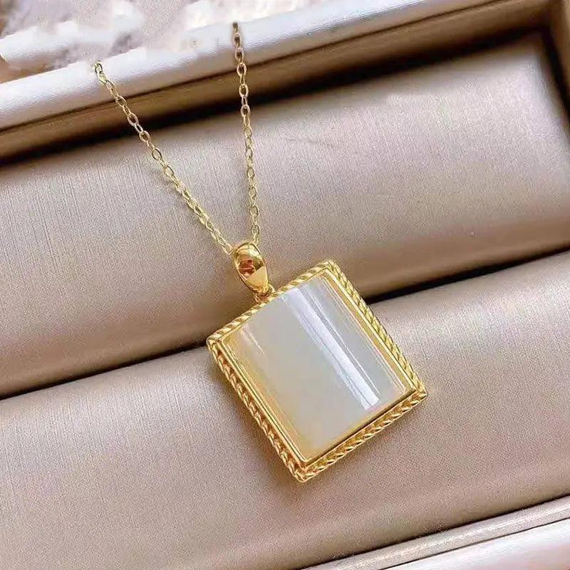 Hetian Jade Pendant Necklace with Silver Inlay
