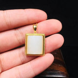 Hetian Jade Pendant Necklace with Silver Inlay