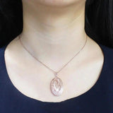 Purple Plated 14K Rose Double Oval Pendant Necklace