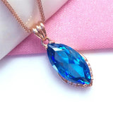 Purple Sapphire Crystal Pendant 14K Rose Marquise Necklace